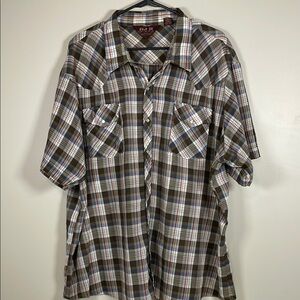 Vintage BJ-R Brown Plaid Western Pearl‎ Button And Pocket Short Sleeve 3XL Shirt